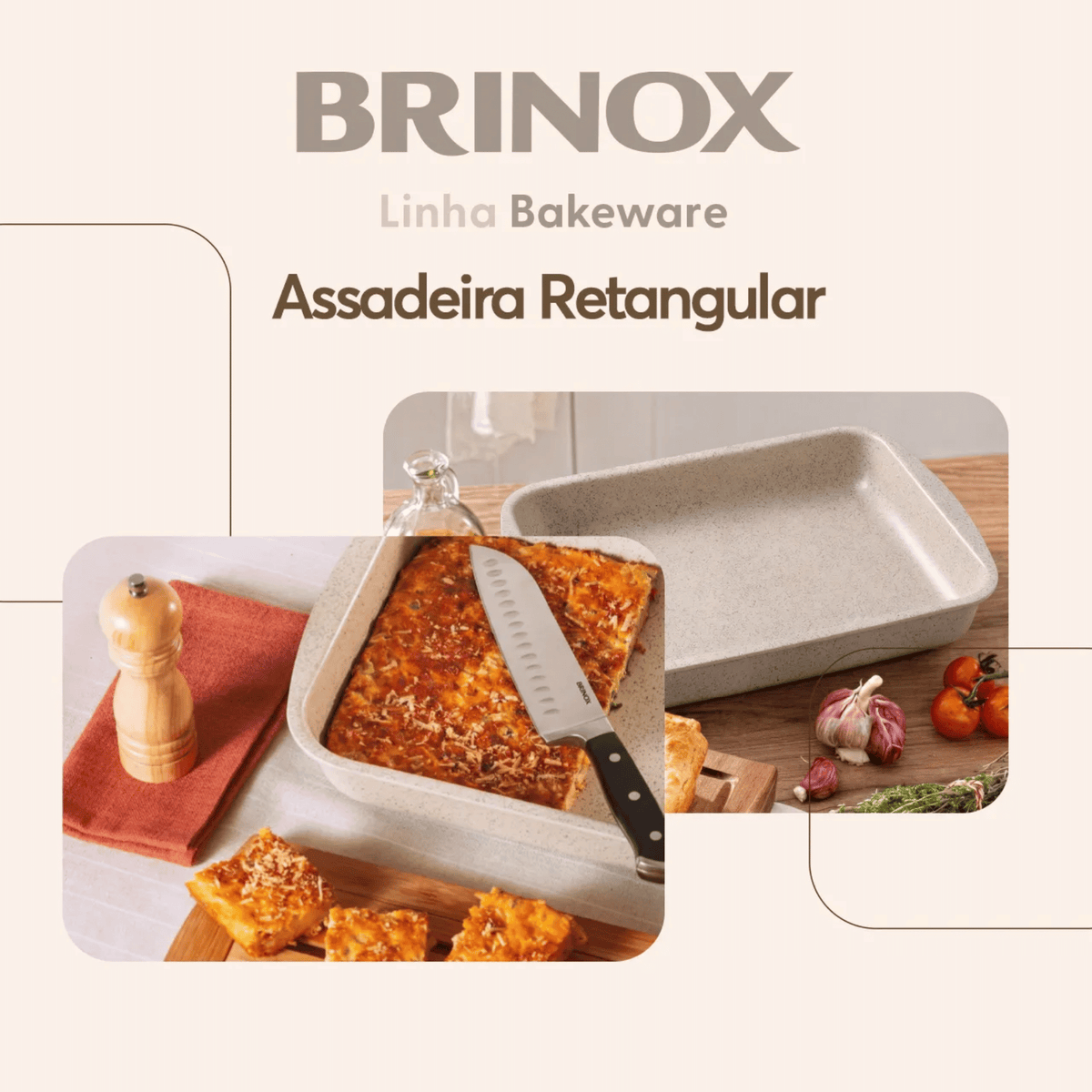 Assadeira Brinox Ceramic Life Bakeware Retangular Antiaderente Vanilla