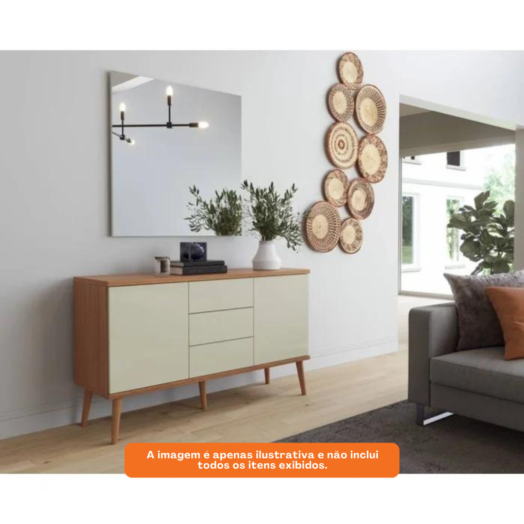 Balcão Buffet 135cm Dalla Costa TB329 2 Portas 3 Gavetas  Freijó/Off White