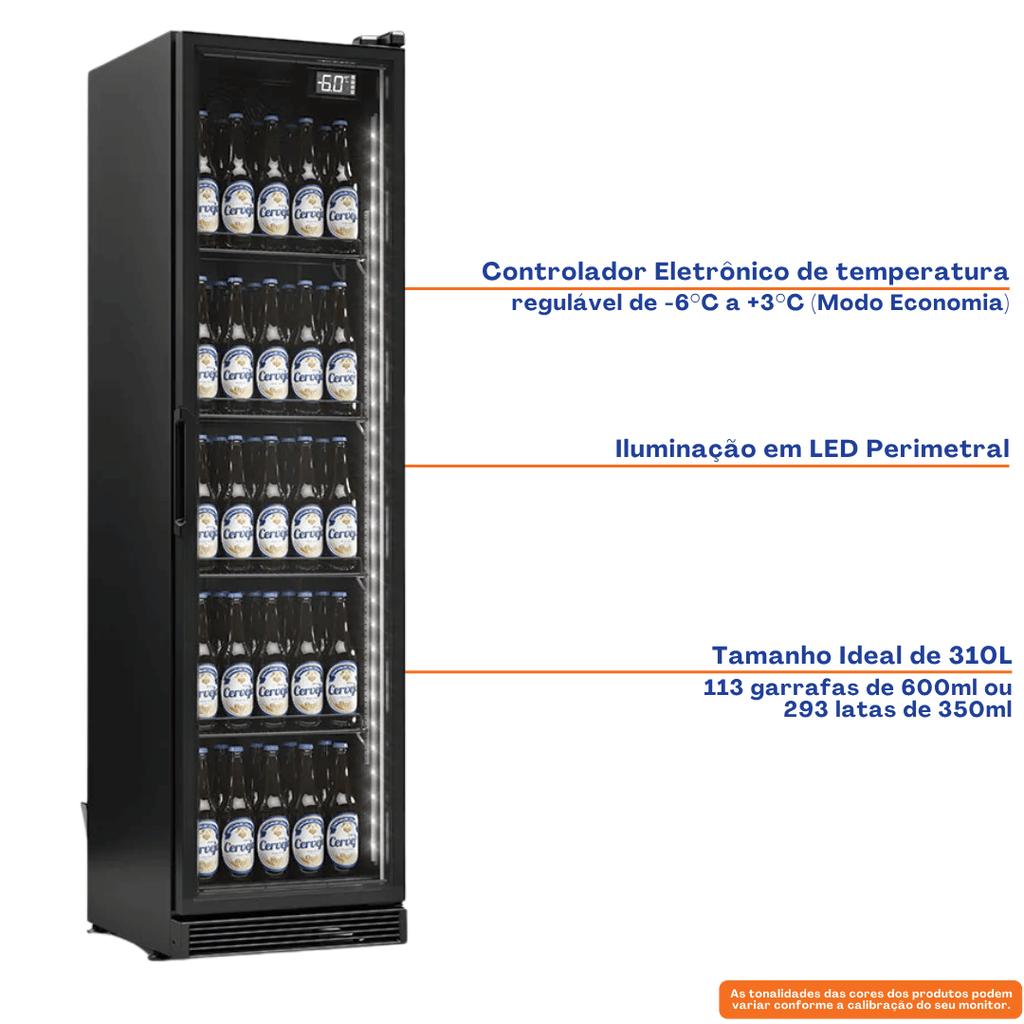 Cervejeira Gelopar 310L GCB-30LB Porta de Vidro Iluminação em LED Preto 220V