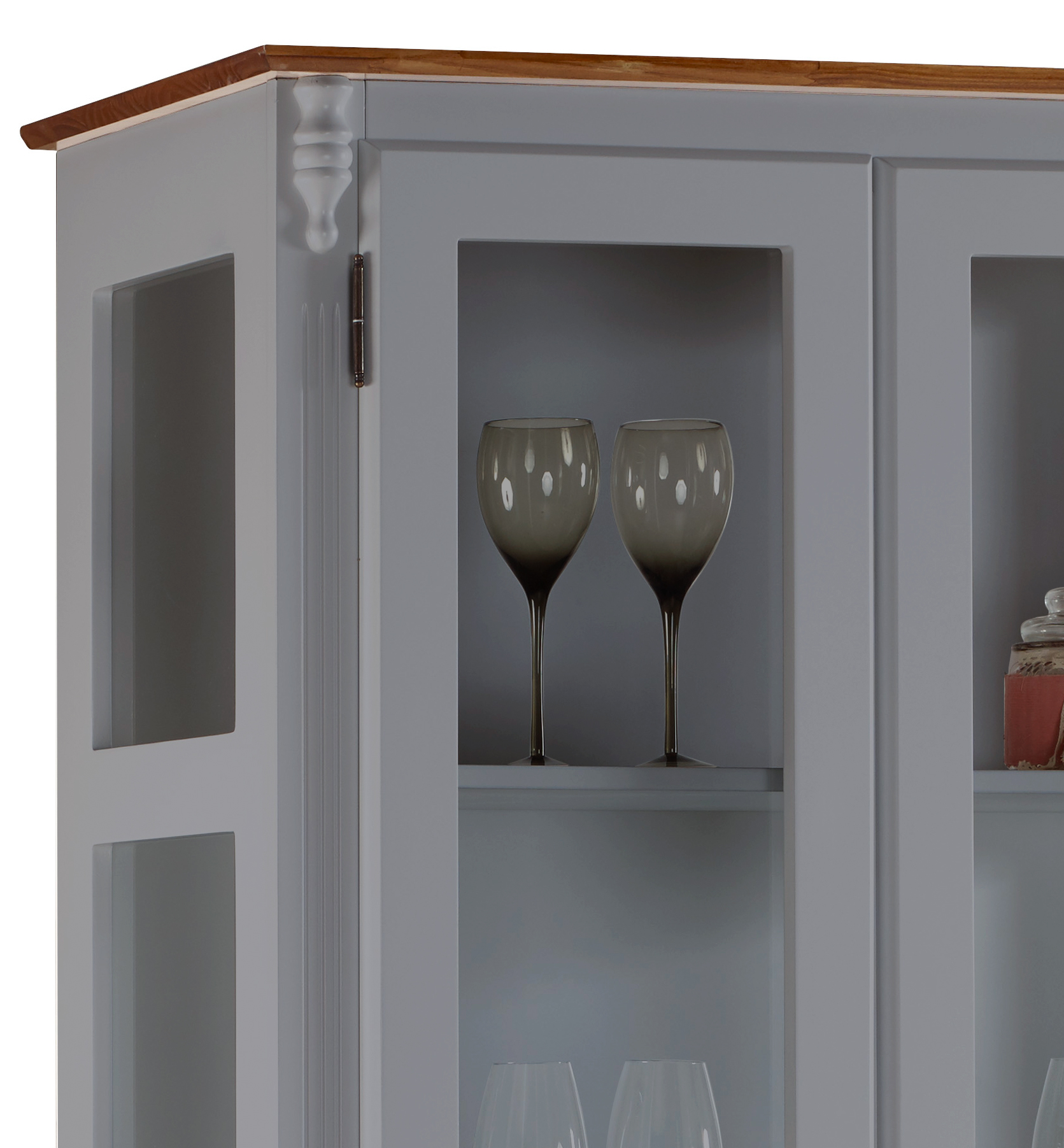 Cristaleira Rústica Linz 90cm 2 Portas e 1 Gaveta Cinza e Imbuia