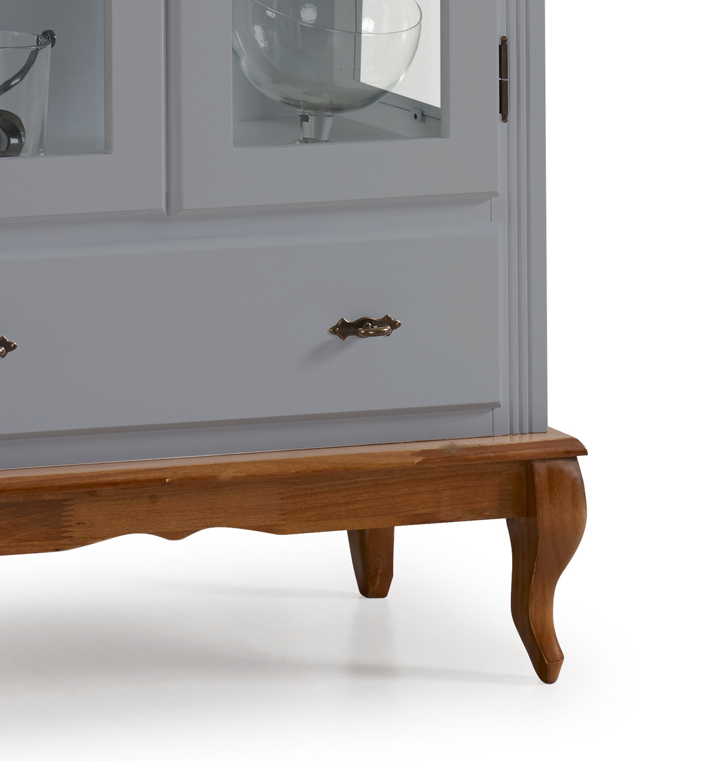 Cristaleira Rústica Linz 90cm 2 Portas e 1 Gaveta Cinza e Imbuia