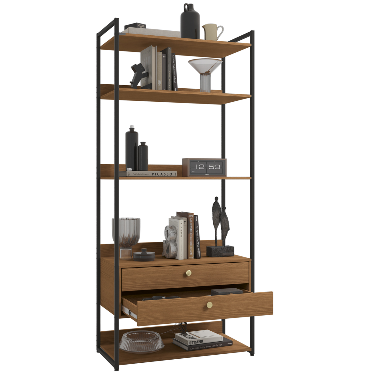 Armário Industrial Closet LI049 Kappesberg 89cm 5 Prateleiras 2 Gavetas Canela e Preto Fosco