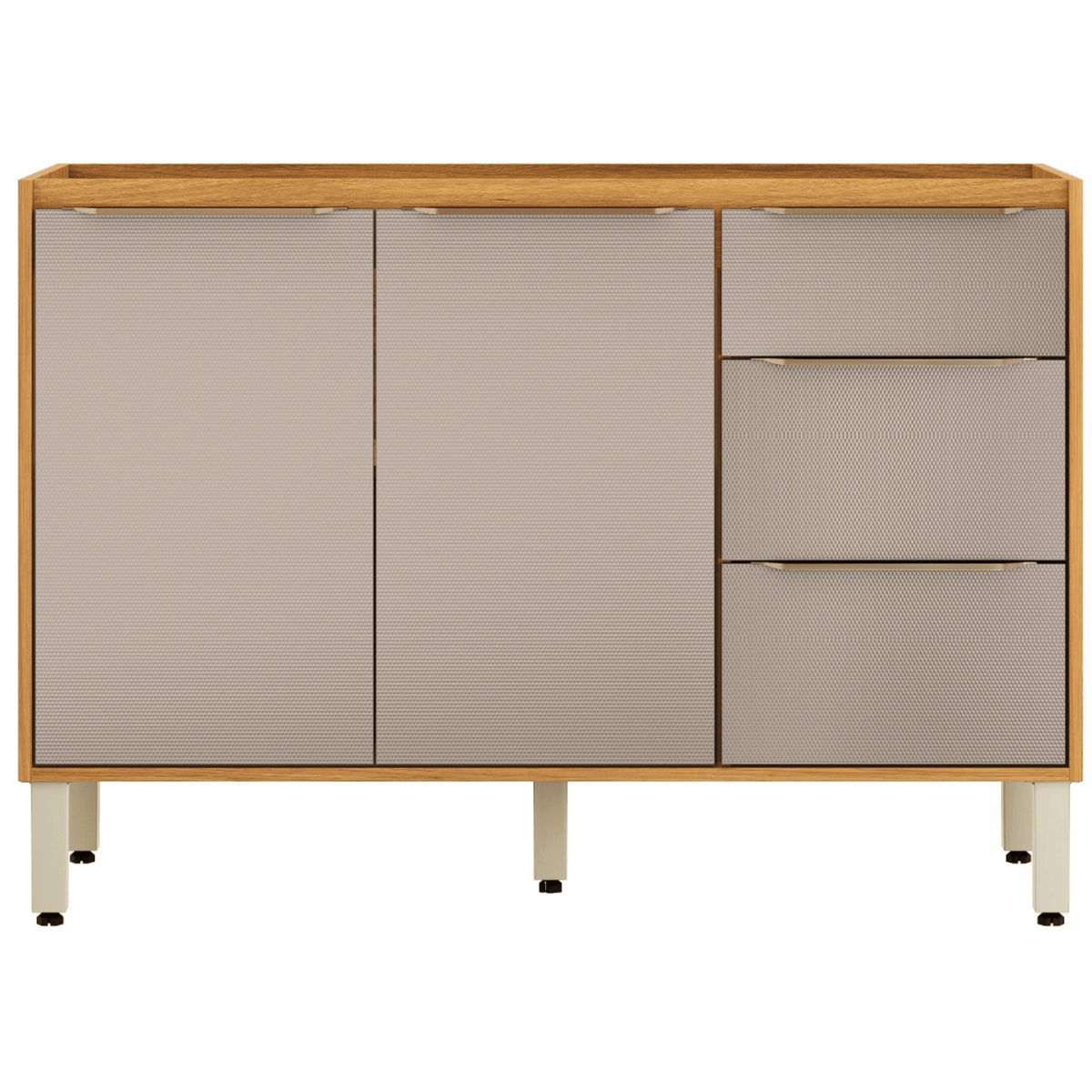 Armário Balcão de Cozinha Plena Demóbile 100% MDF 120cm 2 Portas 3 Gavetas Cinamomo e Nude