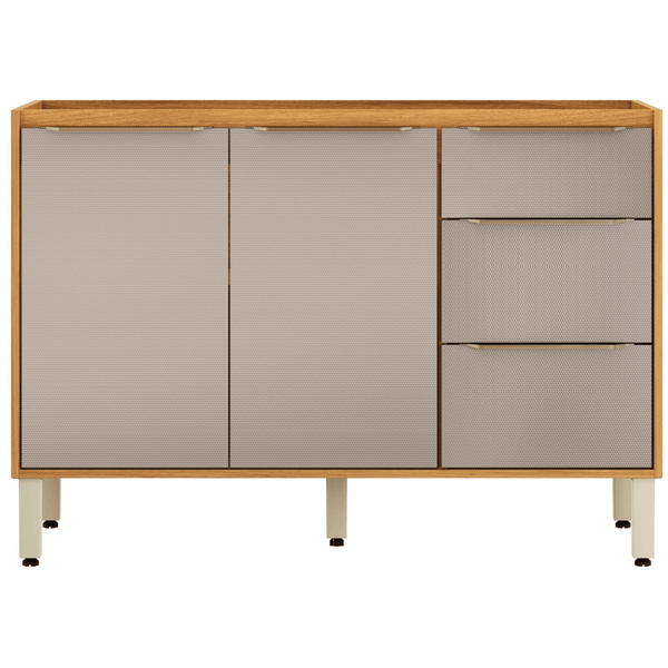 Armário Balcão de Cozinha Plena Demóbile 100% MDF 120cm 2 Portas 3 Gavetas Cinamomo e Nude