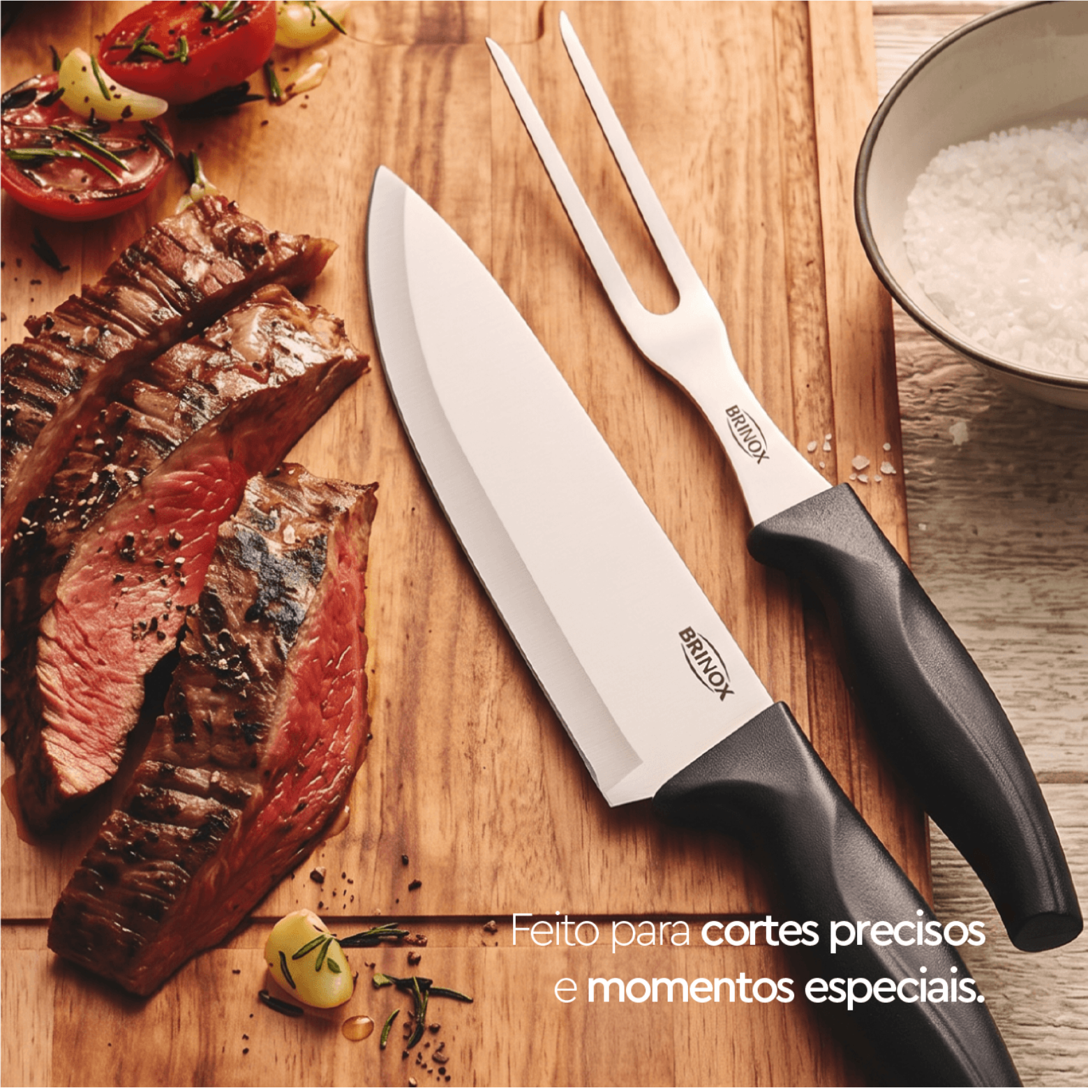 Kit para Churrasco com Faca e Garfo Trinchante 2 Peças Aço Inox