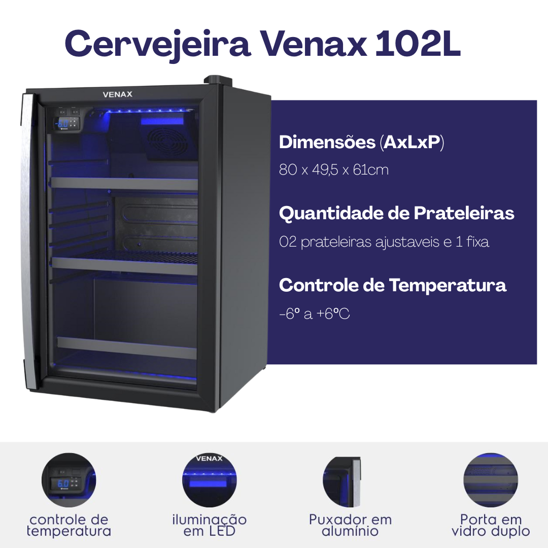 Cervejeira Venax 102L Blue Ligth 37702 Preto Fosco 220V