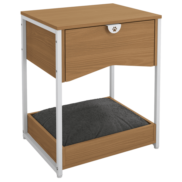 Mesa de Cabeceira com Cama Pet Kappesberg 1 Gaveta Canela e Branco