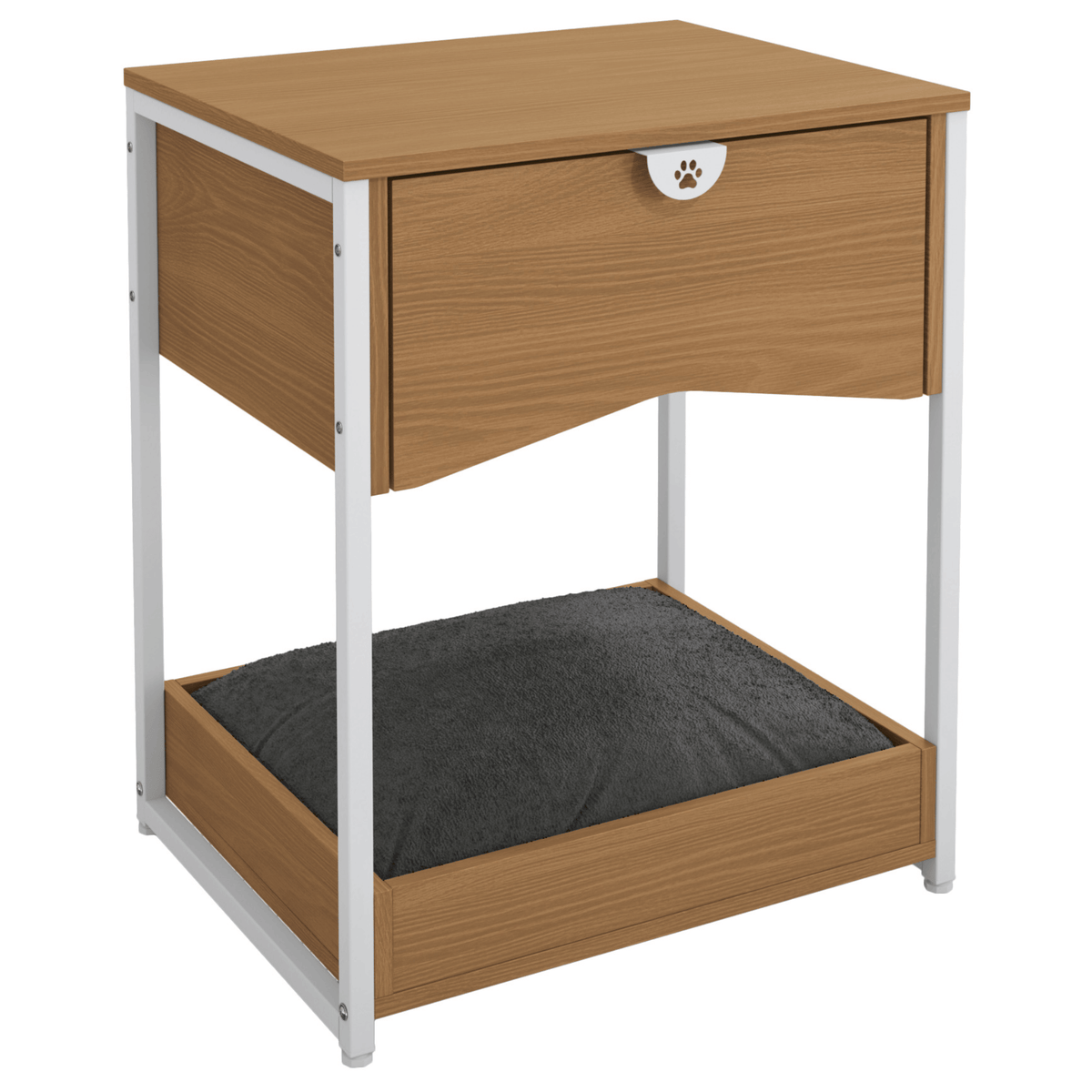 Mesa de Cabeceira com Cama Pet Kappesberg 1 Gaveta Canela e Branco