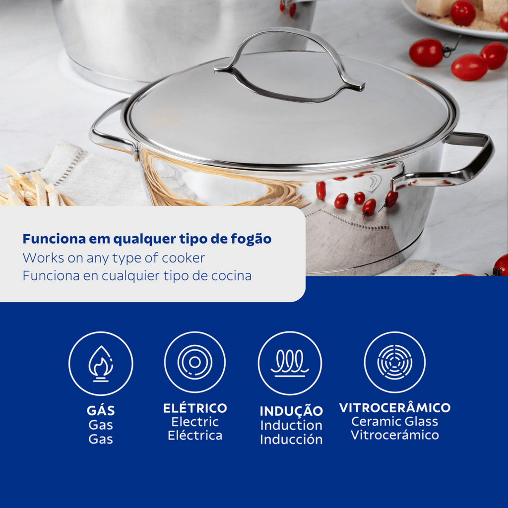 Jogo de Panelas Allegra Tramontina 7 Peças em Aço Inox com Fundo Triplo