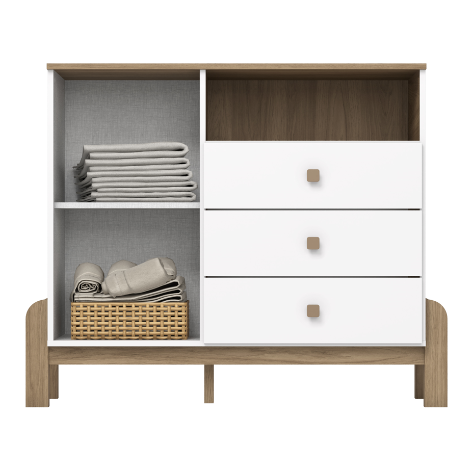 Cômoda Ternura Henn 110cm 1 Porta 3 Gavetas Branco e Jequitibá