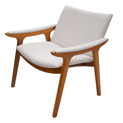 Poltrona Elipse 76cm Seiva Madeira Champanhe Linho Cinza