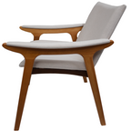 Poltrona Elipse 76cm Seiva Madeira Champanhe Linho Cinza