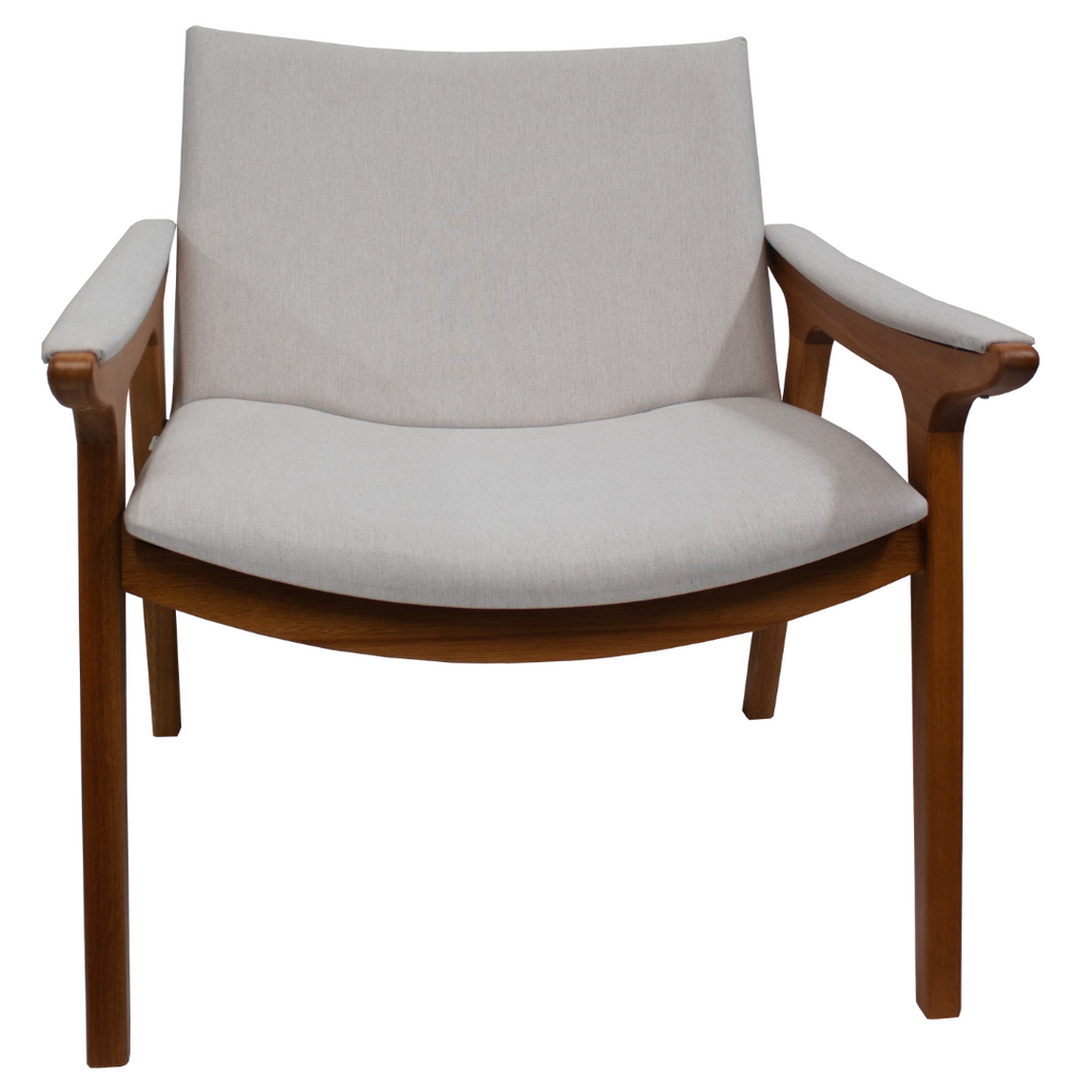 Poltrona Elipse 76cm Seiva Madeira Champanhe Linho Cinza