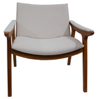 Poltrona Elipse 76cm Seiva Madeira Champanhe Linho Cinza