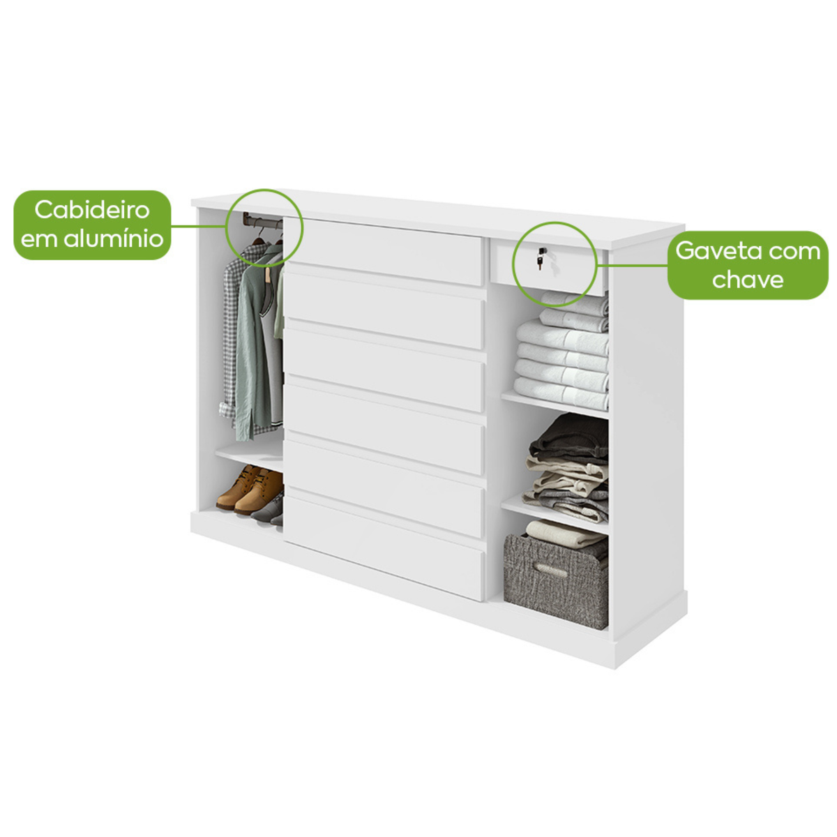 Cômoda Vedra 173cm Lopas 7 Gavetas 2 Portas Branco