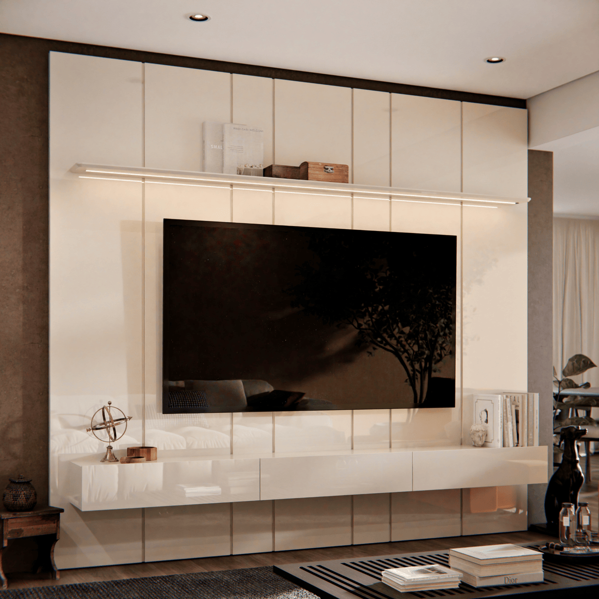 Home Painel Liso Slim Suspenso Imcal 184cm com Led Off White