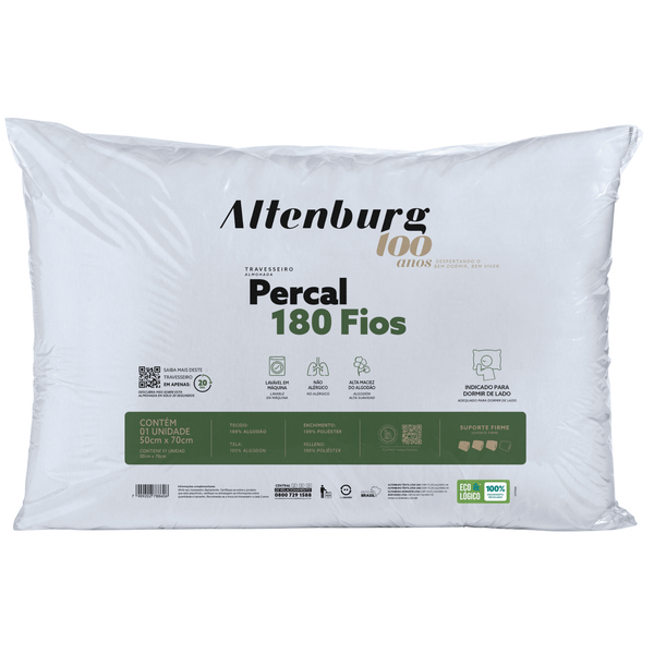 Travesseiro Altenburg 50x70cm 180 fios 100 anos Branco