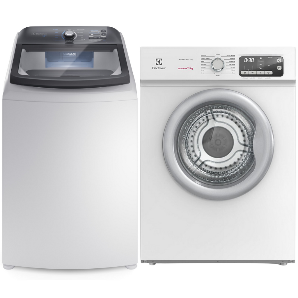 Conjunto Electrolux Lavadora de Roupas 18kg Efficient LEE18 + Secadora Piso 11kg STL11 220V