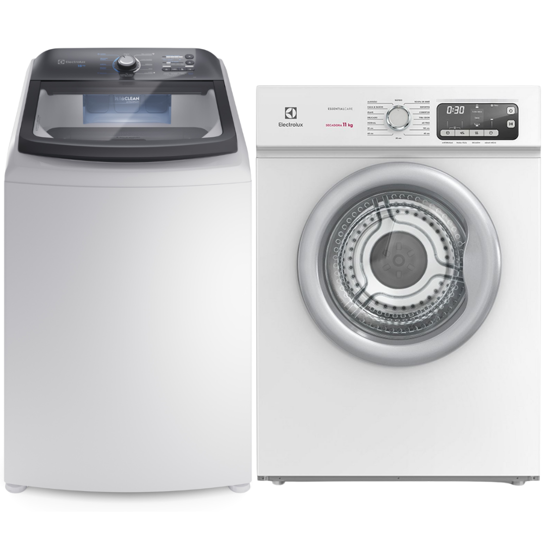 Conjunto Electrolux Lavadora de Roupas 18kg Efficient LEE18 + Secadora Piso 11kg STL11 220V