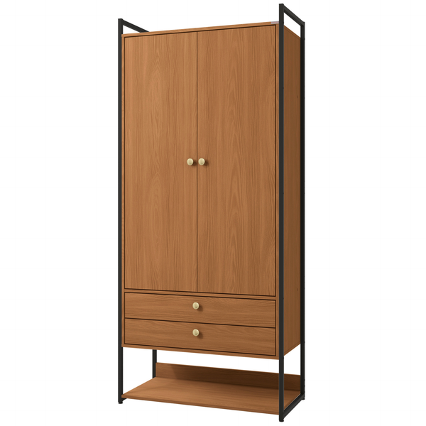 Armário Industrial Closet LI048 Kappesberg 89cm 2 Portas 2 Gavetas Canela e Preto Fosco