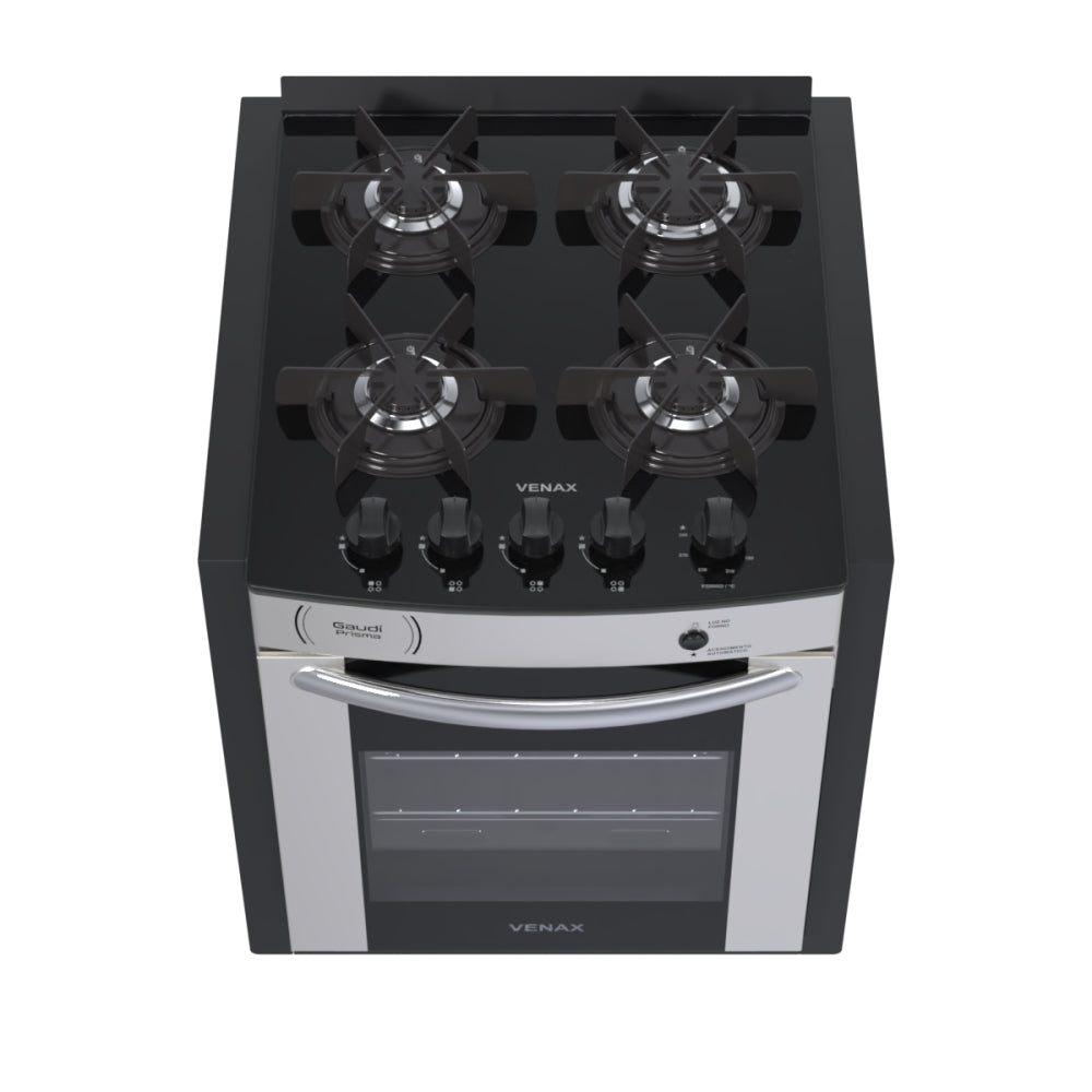 Fogão 4 Bocas Venax de Embutir Gaudi Prisma Vitreo Grades Individuais Inox Bivolt