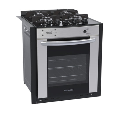 Fogão 4 Bocas Venax de Embutir Gaudi Prisma Vitreo Grades Individuais Inox Bivolt