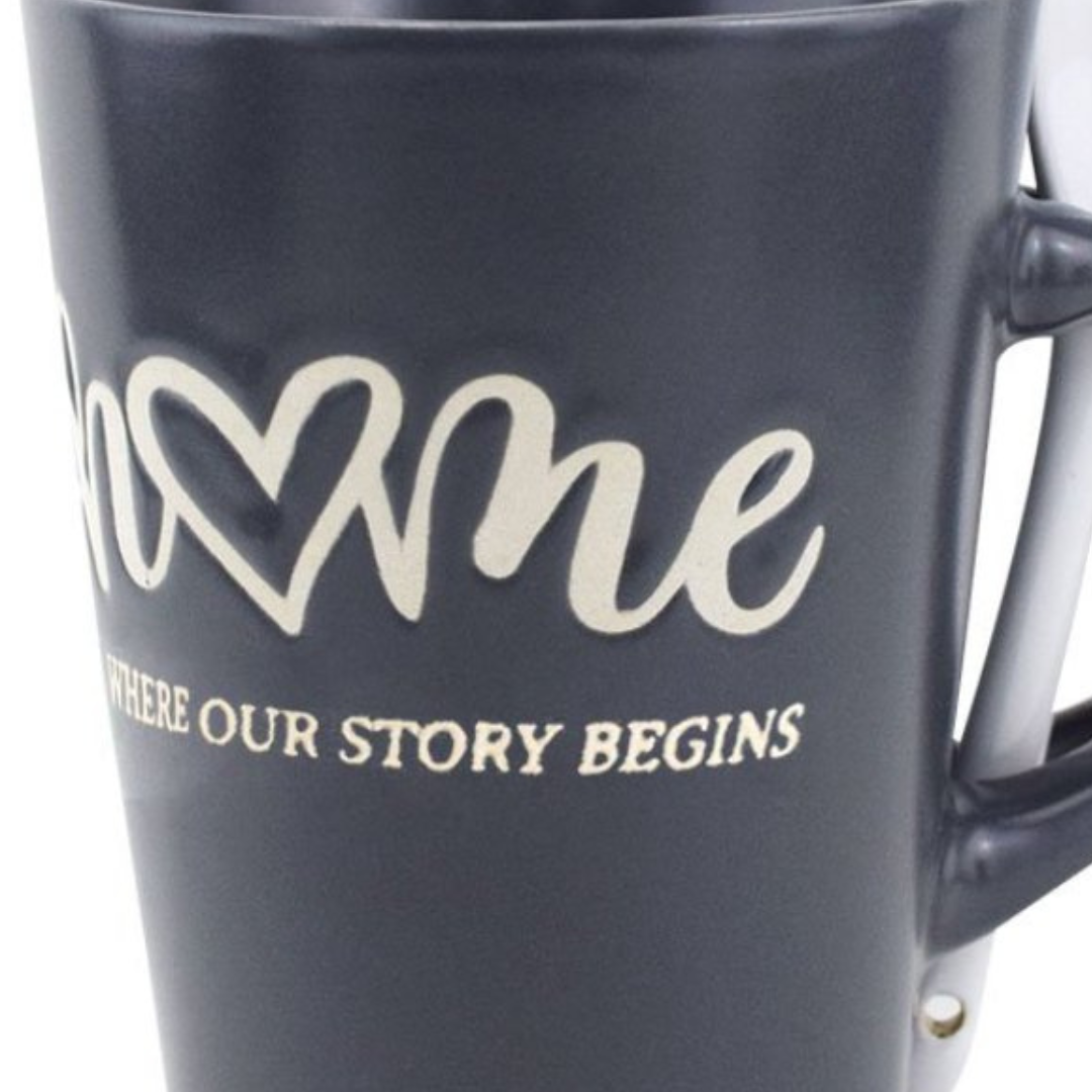 Caneca em Cerâmica White Spoon Full-Fit 320ml com Colher Cinza