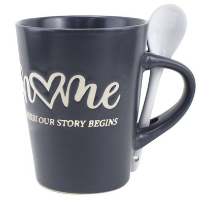 Caneca em Cerâmica White Spoon Full-Fit 320ml com Colher Cinza