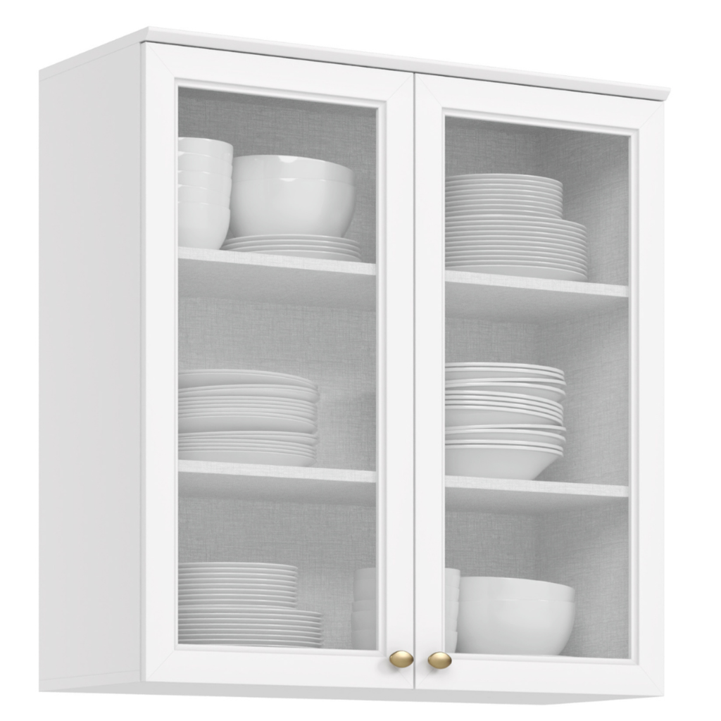 Armário Aéreo de Cozinha Americana Henn 100% MDF 2 Portas de Vidro 80cm Branco HP
