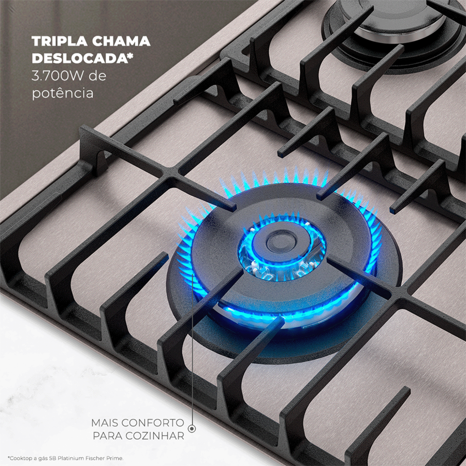 Cooktop à Gás Fischer 5 Bocas Platinium Prime Tripla Chama Inox Bivolt