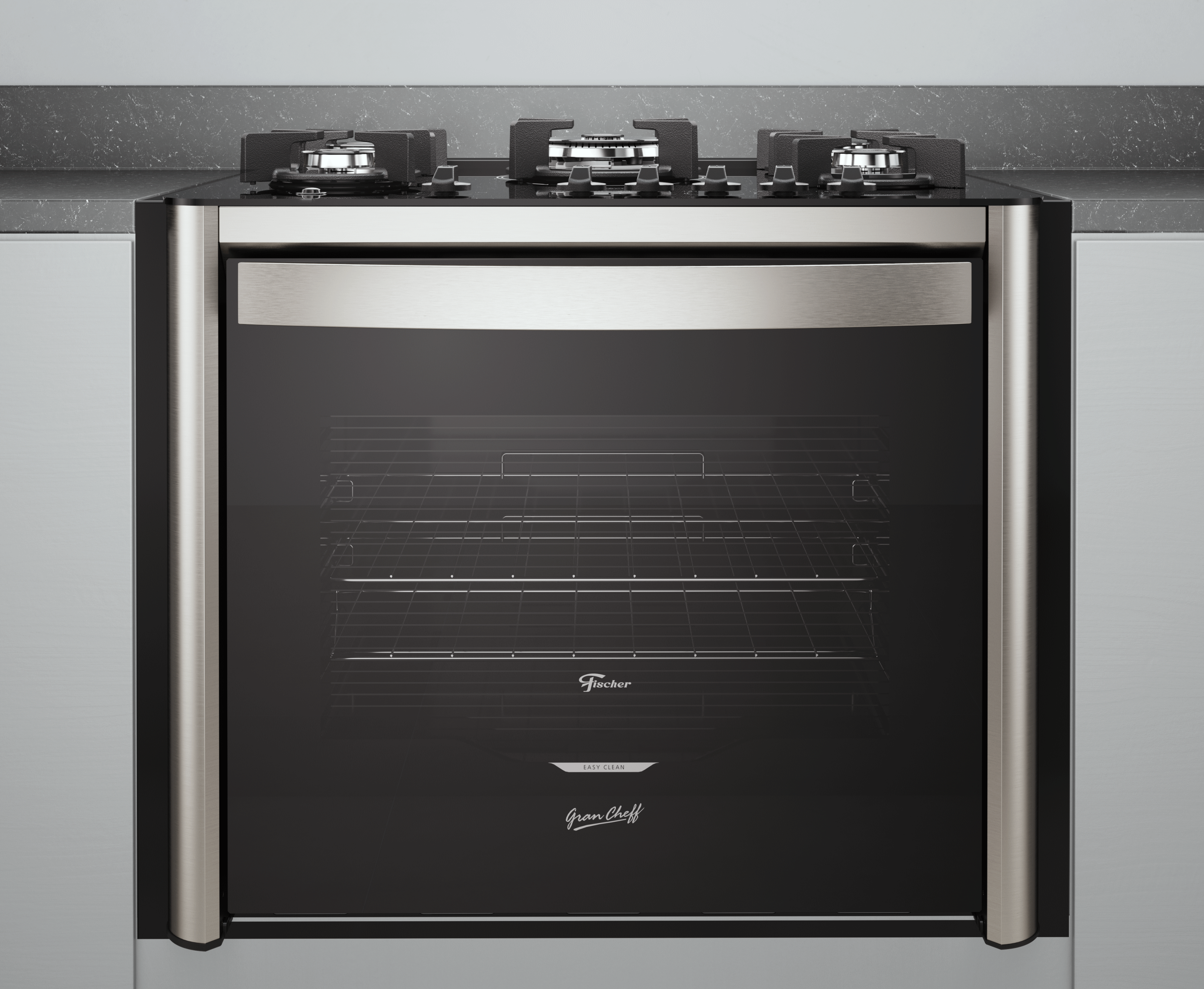 Fogão 5 Bocas Fischer de Embutir Gran Cheff Tripla Chama Mesa de Vidro com Dourador 28550-65541 Inox 220V