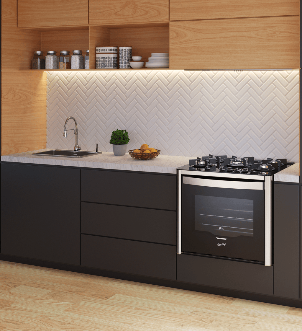 Fogão 5 Bocas Fischer de Embutir Gran Cheff Tripla Chama Mesa de Vidro com Dourador 28550-65541 Inox 220V