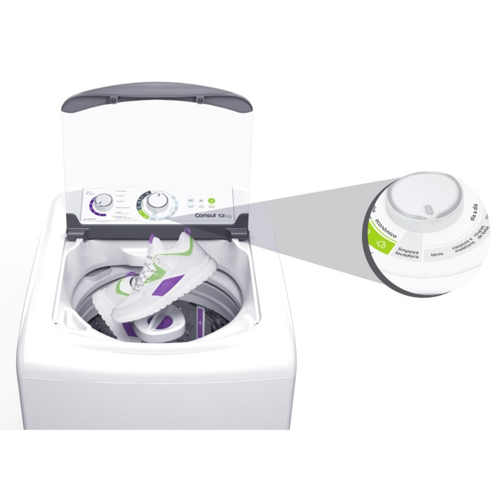 Lavadora de Roupas Consul 12Kg CWH12BB Dosagem Econômica e Ciclo Edredom Cesto Inox Branco 220V