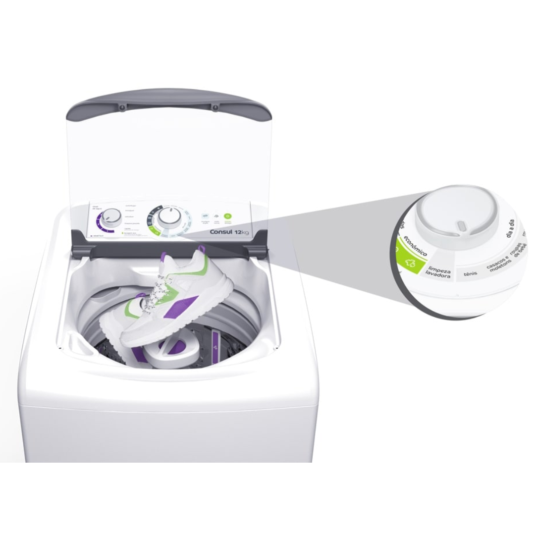 Lavadora de Roupas Consul 12Kg CWH12BB Dosagem Econômica e Ciclo Edredom Cesto Inox Branco 220V