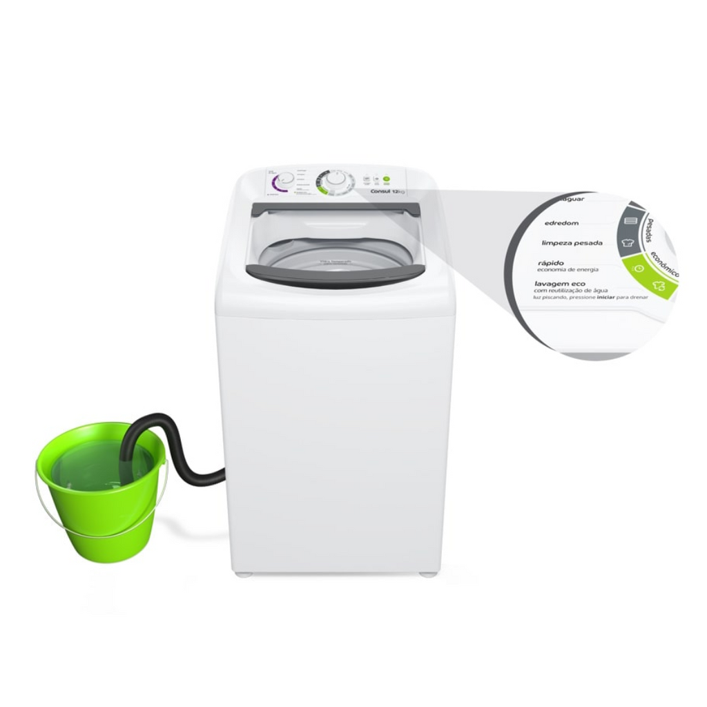Lavadora de Roupas Consul 12Kg CWH12BB Dosagem Econômica e Ciclo Edredom Cesto Inox Branco 220V