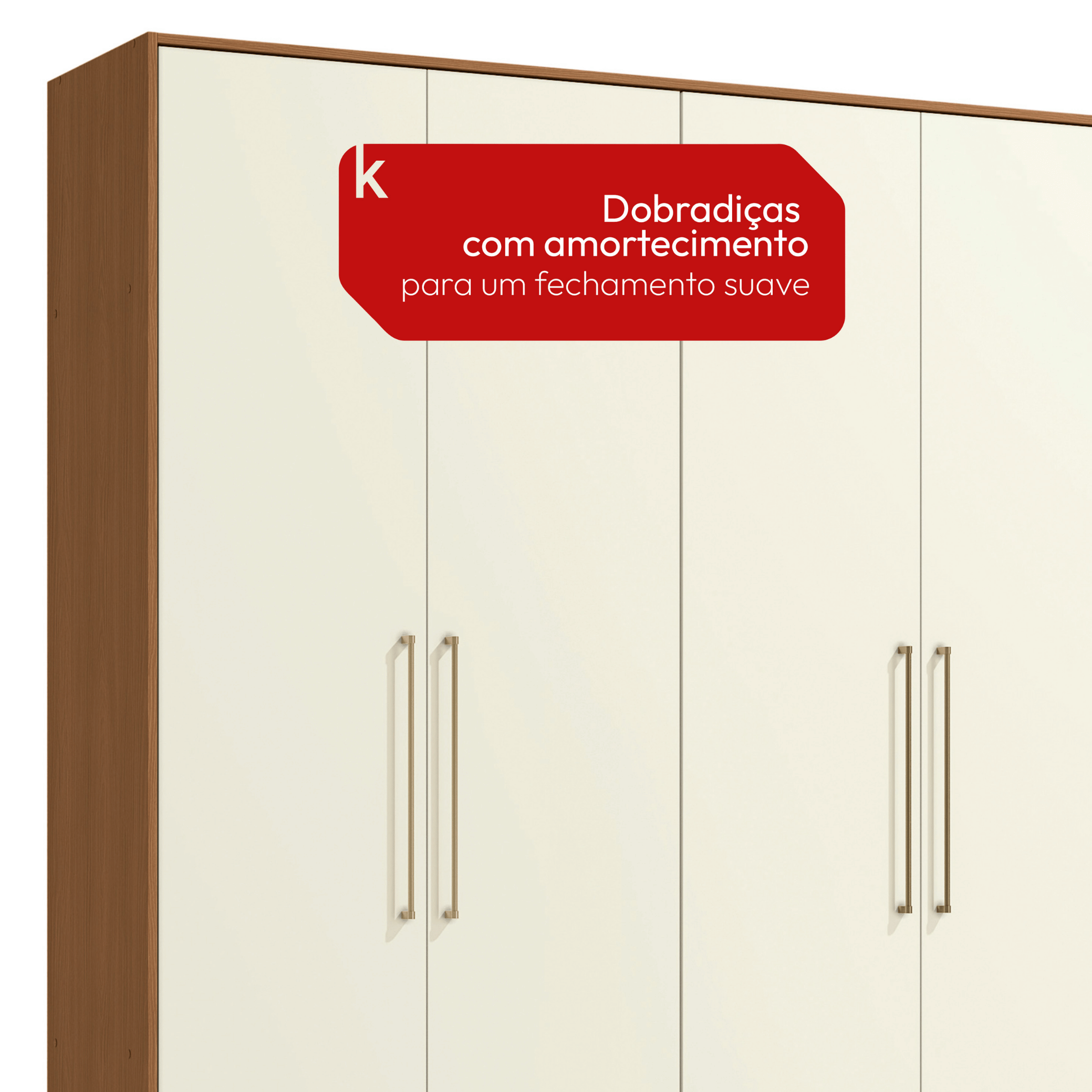 Roupeiro T593 Kappesberg 220cm 4 Portas 3 Gavetas e Nichos Canela e Off White
