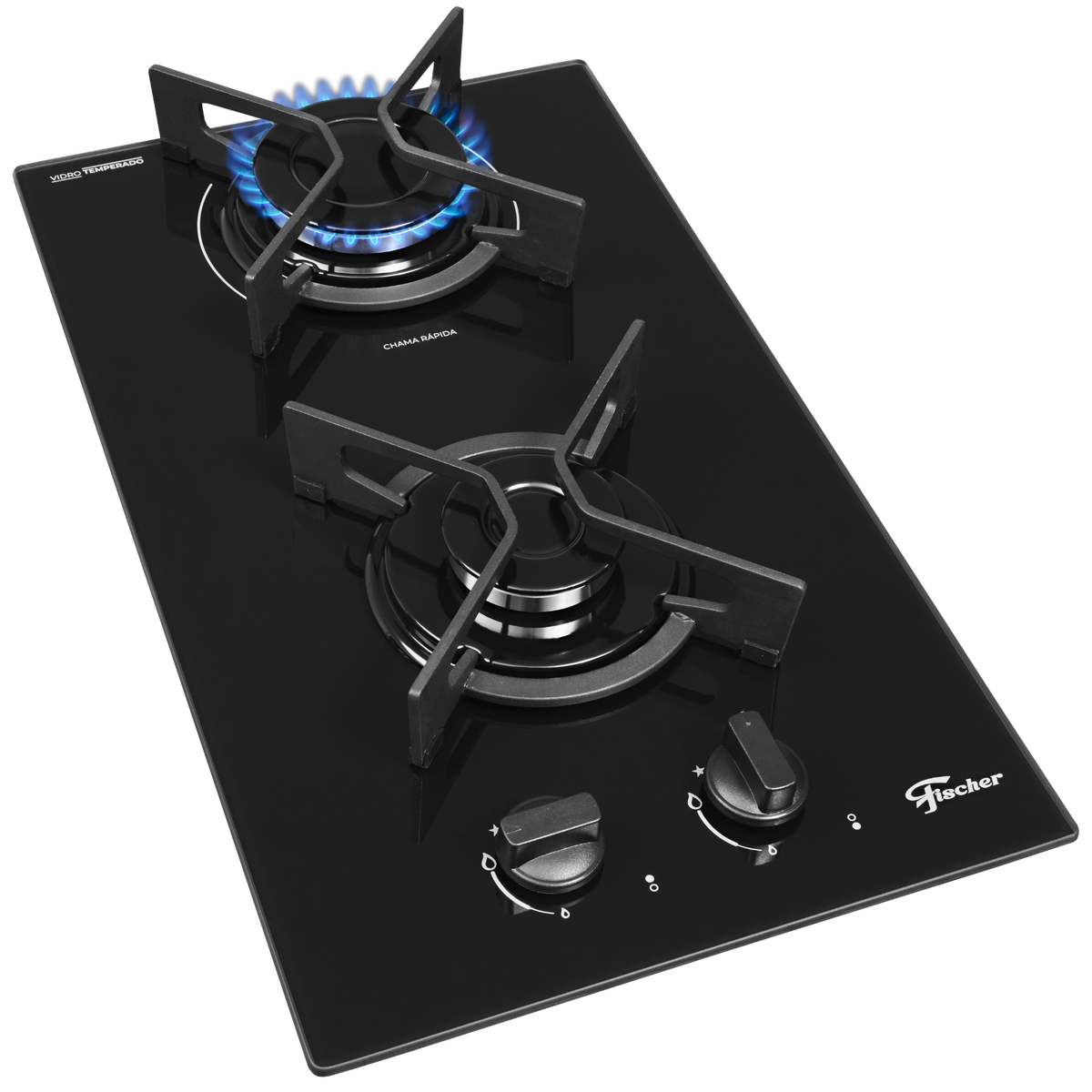 Cooktop à Gás Fischer 2 Bocas Fit Line Trempe Iron Preto Bivolt