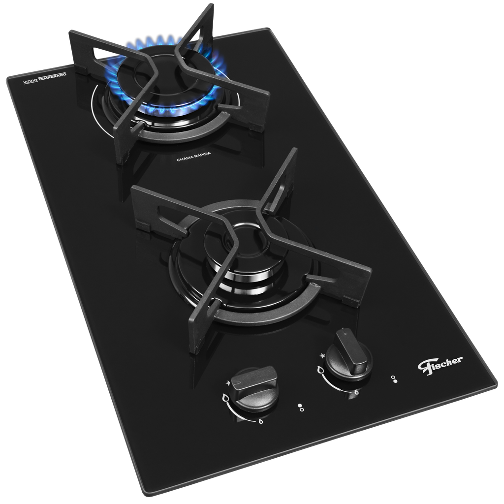 Cooktop à Gás Fischer 2 Bocas Fit Line Trempe Iron Preto Bivolt