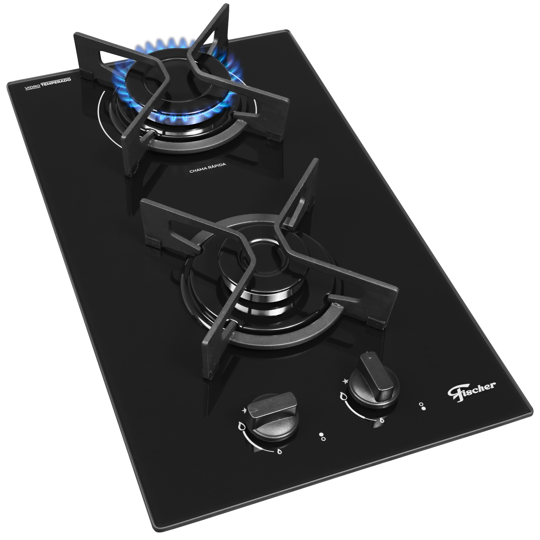 Cooktop à Gás Fischer 2 Bocas Fit Line Trempe Iron Preto Bivolt