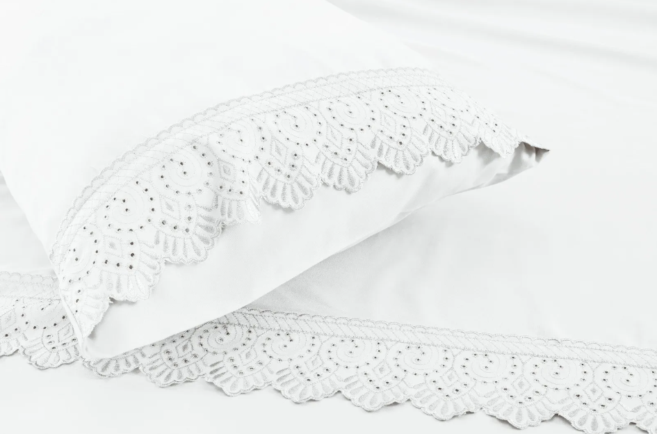 Jogo de  Roupa de Cama Casal  4 Peças  Hedrons Toque de Algodão Rendas Branco