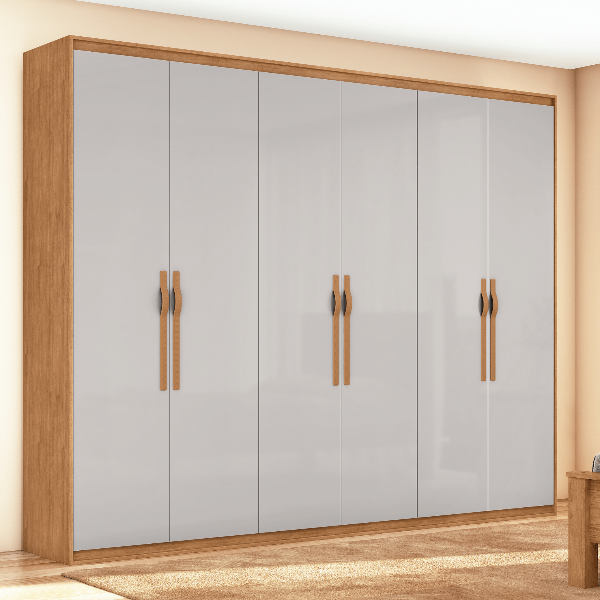 Roupeiro Suavitá Lopas 270cm 100% MDF 6 Portas Amêndoa e Off White
