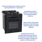 Fogão 4 Bocas Venax de Embutir Gaudi Prisma Vitreo Grades Individuais Preto Bivolt