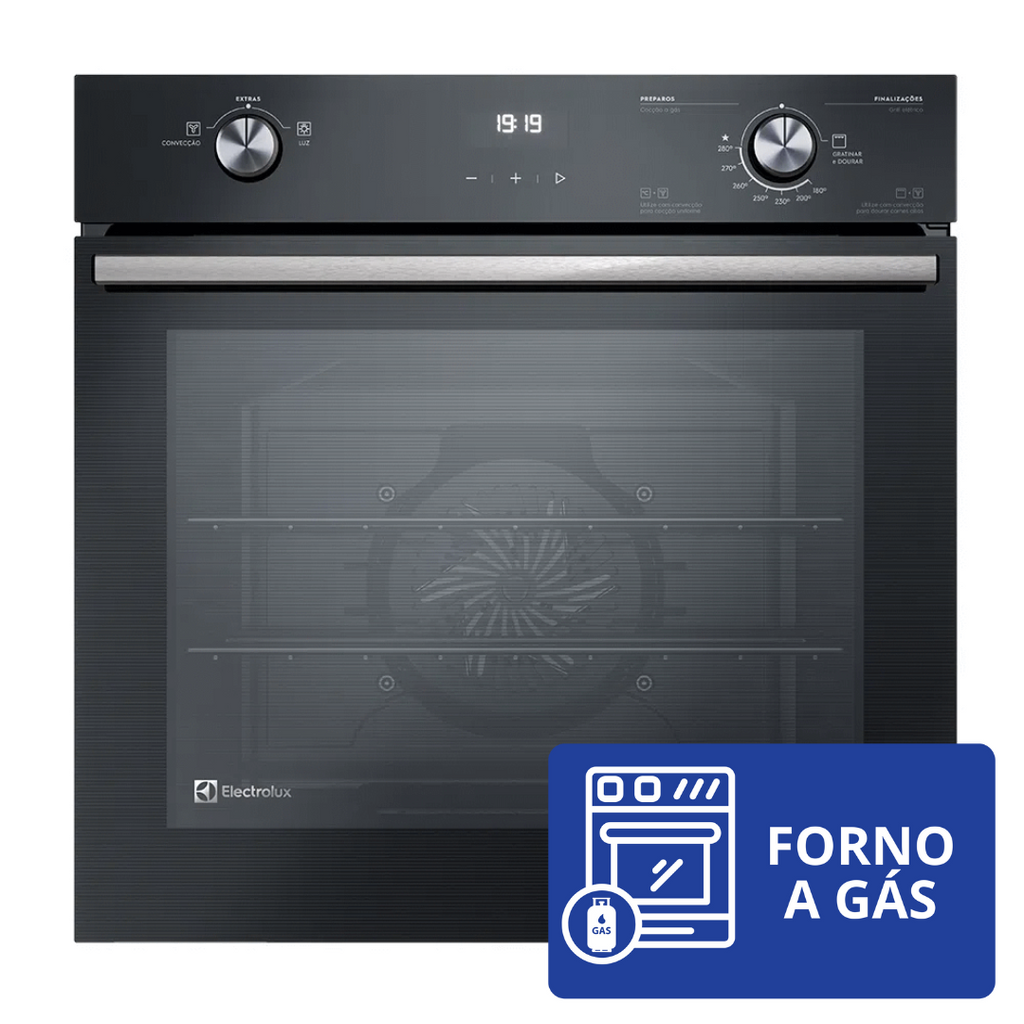Forno de Embutir a Gás Electrolux 80L OE8GH Efficient PerfectCook 360 e Grill Preto 220V