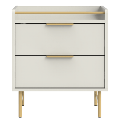 Mesa de Cabeceira Yves Província 2 Gavetas Off White com Dourado