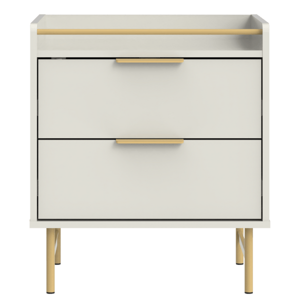 Mesa de Cabeceira Yves Província 2 Gavetas Off White com Dourado