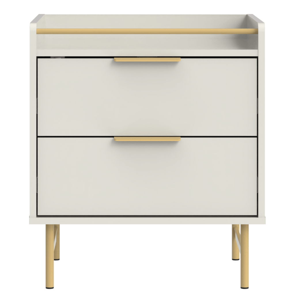 Mesa de Cabeceira Yves Província 2 Gavetas Off White com Dourado