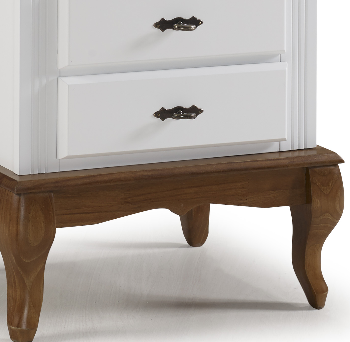 Mesa de Cabeceira Rústica 53cm Linz 60404 4 Gavetas Branco e Imbuia