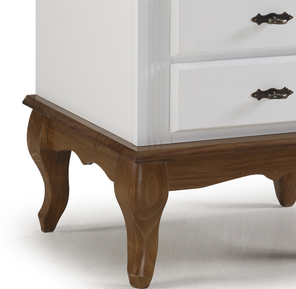 Mesa de Cabeceira Rústica 53cm Linz 60404 4 Gavetas Branco e Imbuia