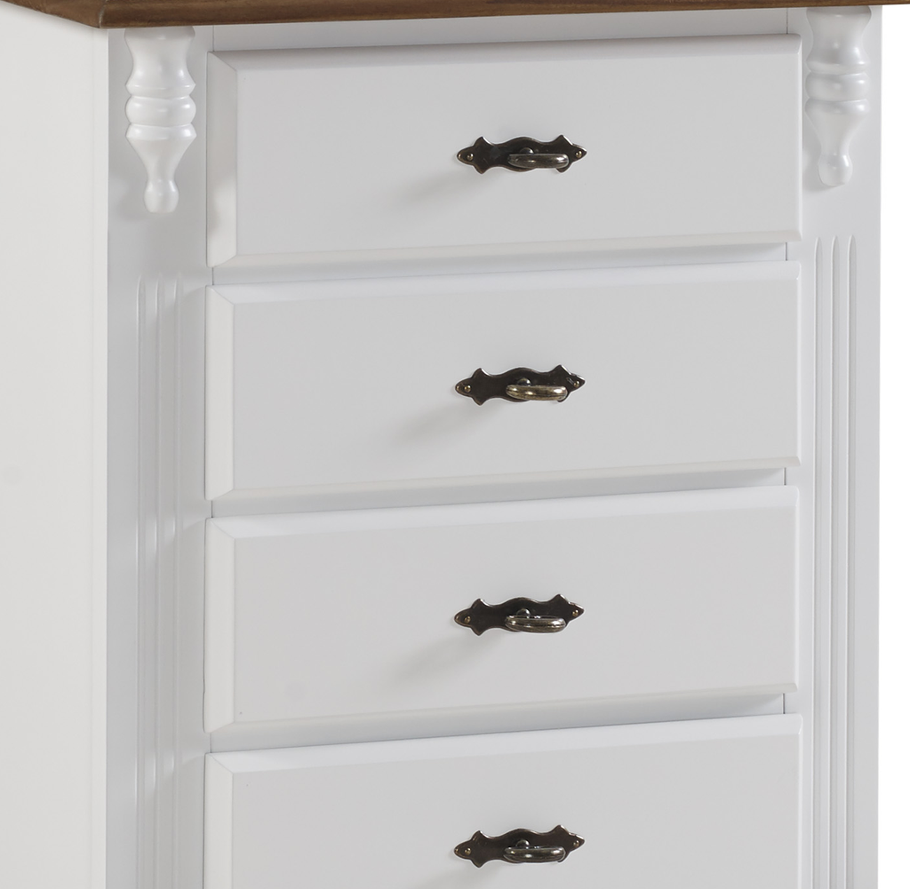 Mesa de Cabeceira Rústica 53cm Linz 60404 4 Gavetas Branco e Imbuia