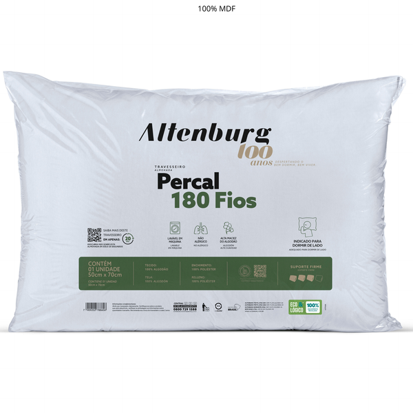 Travesseiro Altenburg 50x70cm 180 fios 100 anos Branco